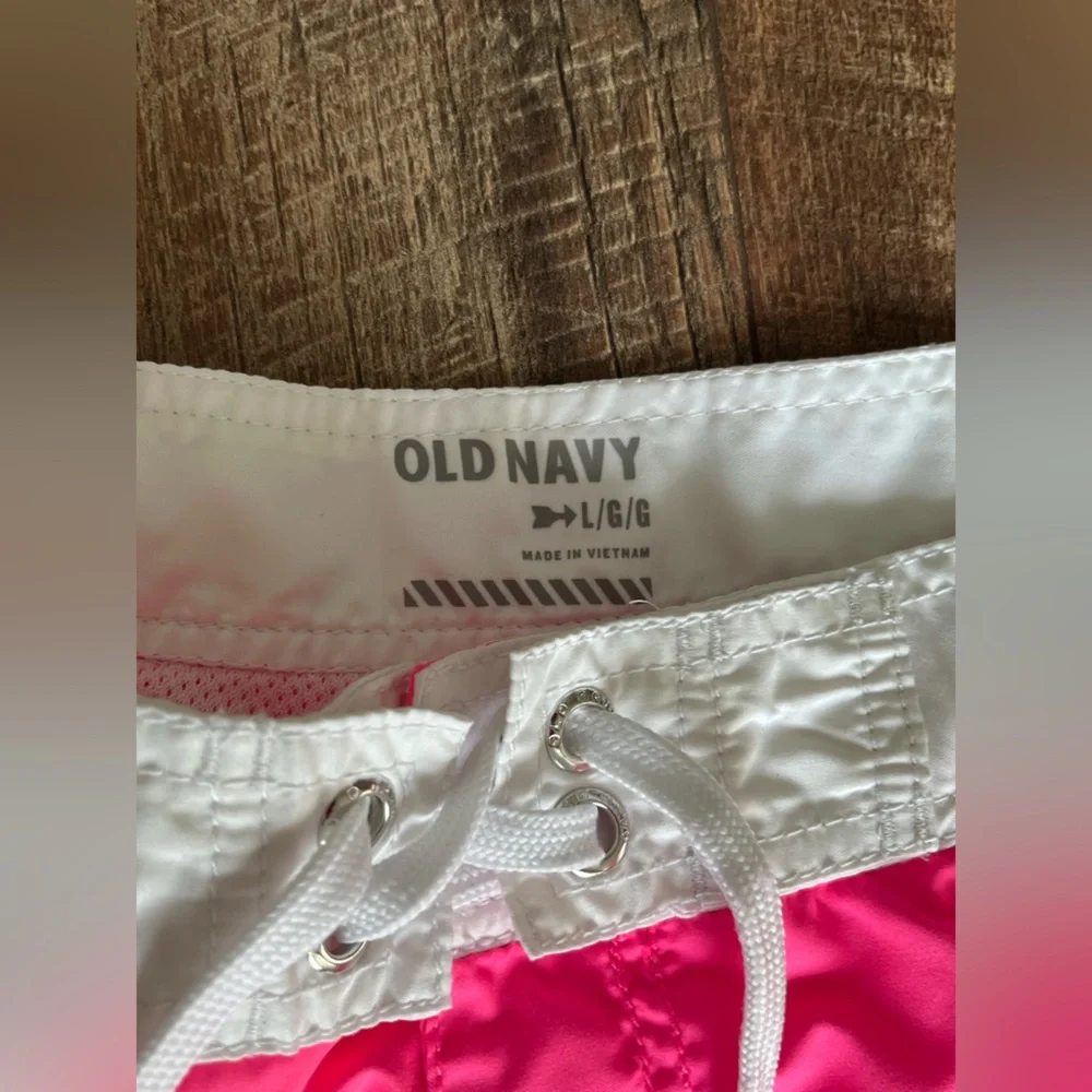 Old Navy Men’s Large 80s Colorblock Board Shorts‎ Pink Blue Swim Trunks